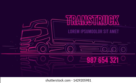 Logistic/truck driver/delivery service business card template in neon style. Vector, text outlined and only for preview. 