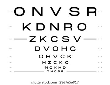 LogMAR chart Eye Test Chart medical illustration. Line vector sketch style outline isolated on white background. Vision board optometrist ophthalmic for visual examination Checking optical glasses