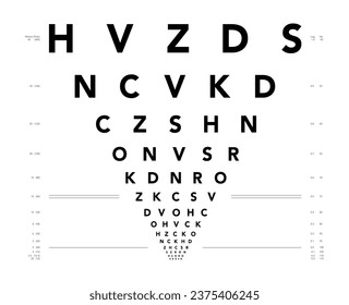 Gráfico LogMAR Ilustración médica de Eye Test Chart. Esquema del estilo de esbozo del vector de línea aislado en fondo blanco. Optometrista oftálmico para examen visual Verificación de gafas ópticas