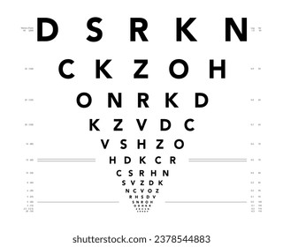 Gráfico LogMAR Ilustración médica de Eye Test Chart. Esquema del estilo de esbozo del vector de línea aislado en fondo blanco. Optometrista oftálmico para examen visual Verificación de gafas ópticas