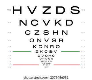 LogMAR chart Eye Test Chart medical illustration. Line vector sketch style outline isolated on white background. Vision board optometrist ophthalmic for visual examination Checking optical glasses