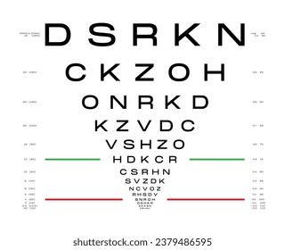 LogMAR chart Eye Test Chart medical illustration. Line vector sketch style outline isolated on white background. Vision board optometrist ophthalmic for visual examination Checking optical glasses