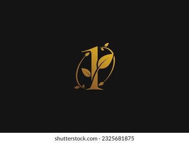 Logotipo 1 y hoja, logotipo naturaleza número 1. logotipo de diseño minimalista y moderno. color editable