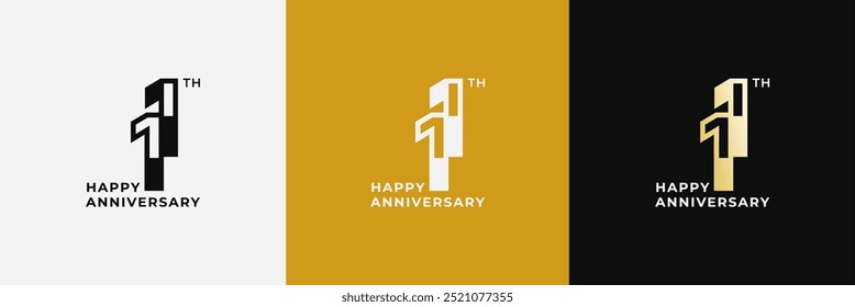 Logo 11th, 11 years happy anniversary, Creative design template for celebration, birthday, greeting and invitation. Editable file