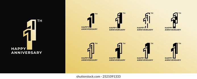 Logo 11th, 11th-19th, 11-19 years happy anniversary, Creative design template for celebration, birthday, greeting and invitation. Editable file