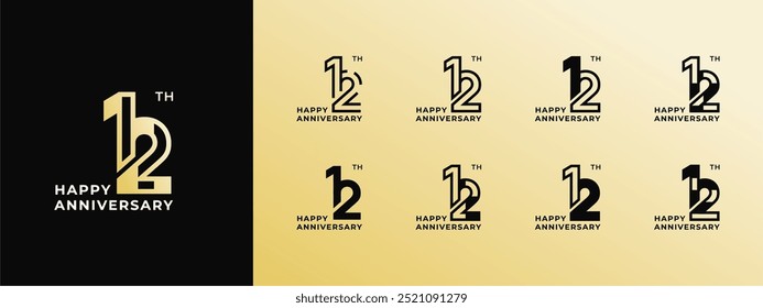 Logo 12th, 11th-19th, 11-19 years happy anniversary, Creative design template for celebration, birthday, greeting and invitation. Editable file