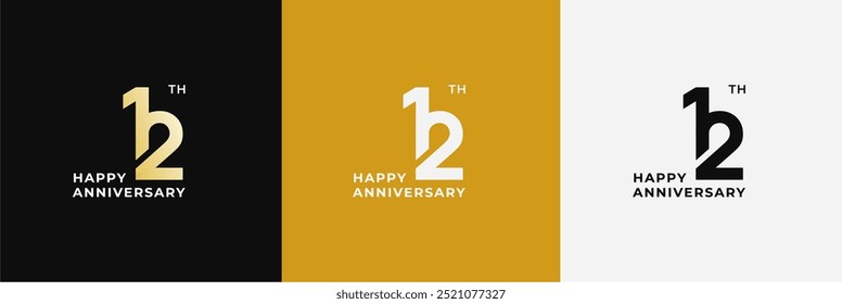 Logo 12th, 12 years anniversary, Creative design for celebration, birthday, greeting and invitation. Editable file