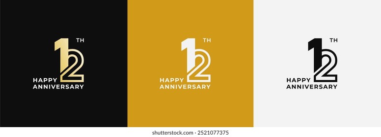 Logo 12th, 12 years anniversary, Creative design template for celebration, birthday and invitation. Editable file