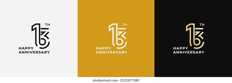 Logo 13th, aniversário de 13 anos, Modelo de design criativo para celebração, aniversário, saudação e convite. Arquivo editável