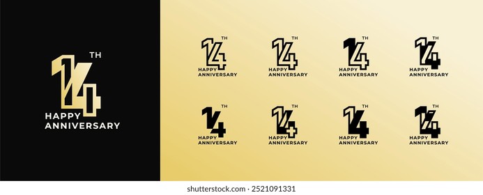 Logo 14th, 11th-19th, 11-19 years happy anniversary, Creative design template for celebration, birthday, greeting and invitation. Editable file