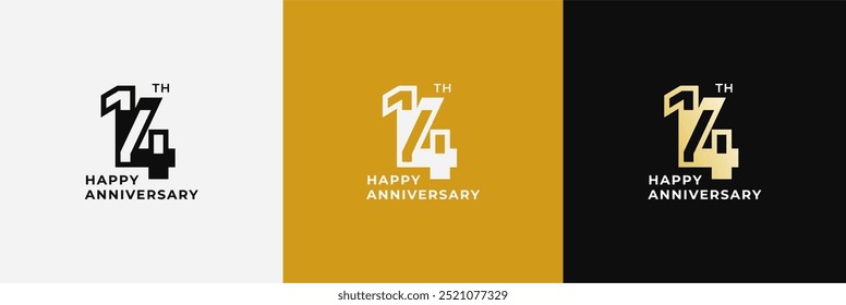 Logo 14th, 14 years anniversary, design template for celebration, birthday, greeting and invitation. Editable file