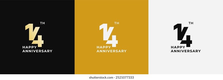 Logotipo 14.º, 14 años de aniversario, diseño creativo para la celebración, cumpleaños, saludo e invitación. Archivo editable