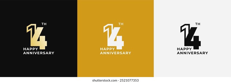 Logo 14th, 14 years anniversary, Creative design template for celebration, birthday, greeting. Editable file