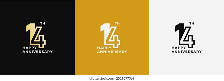 Logotipo 14.º, 14 años de aniversario, Plantilla de diseño creativo para la celebración, cumpleaños e invitación. Archivo editable