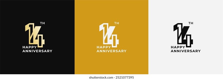 Logo 14th, 14 years happy anniversary, Creative design template for celebration, birthday, greeting and invitation. Editable file