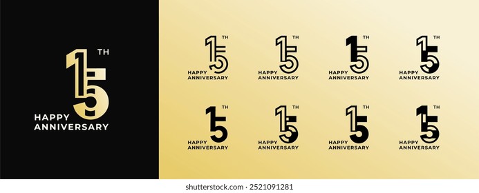 Logotipo 15, 11-19, 11-19 años feliz aniversario, Plantilla de diseño creativo para la celebración, cumpleaños, saludo e invitación. Archivo editable