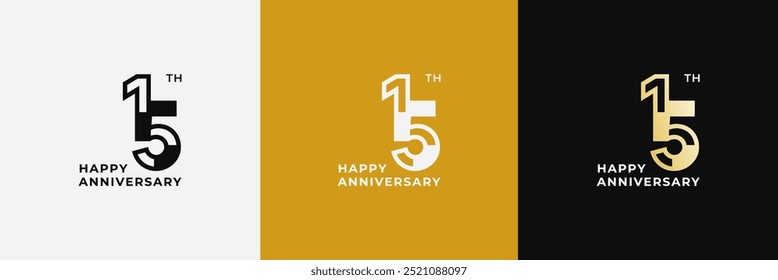 Logo 15th, 15 years anniversary, design template for celebration, birthday, greeting and invitation. Editable file