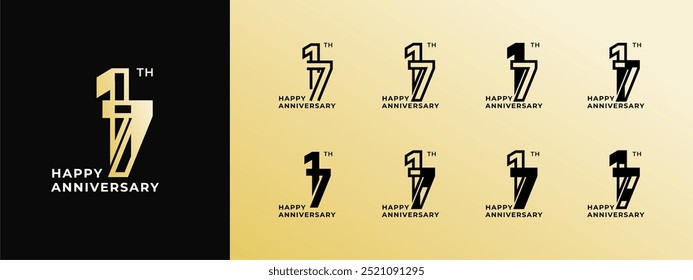 Logo 17th, 11th-19th, 11-19 years happy anniversary, Creative design template for celebration, birthday, greeting and invitation. Editable file