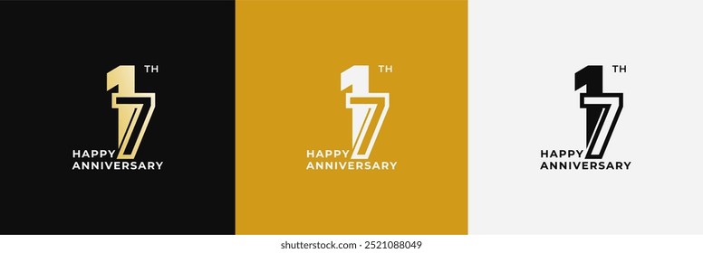Logo 17th, 17 years anniversary, Creative design for celebration, birthday, greeting and invitation. Editable file