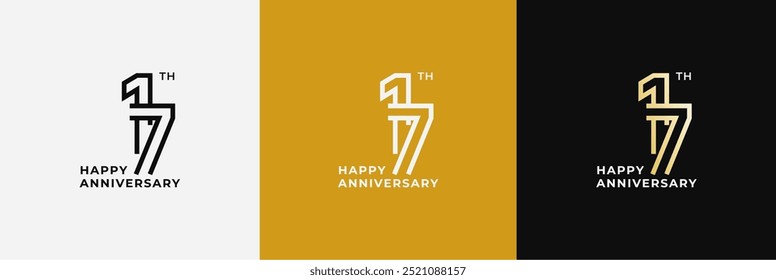 Logo 17th, 17 years anniversary, Creative design template for celebration, birthday, greeting and invitation. Editable file