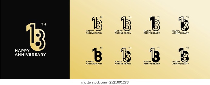 Logo 18th, 11th-19th, 11-19 years happy anniversary, Creative design template for celebration, birthday, greeting and invitation. Editable file