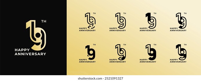 Logo 19th, 11th-19th, 11-19 years happy anniversary, Creative design template for celebration, birthday, greeting and invitation. Editable file