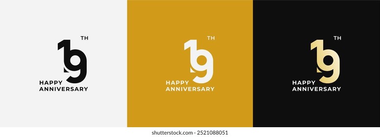 Logo 19th, 19 years anniversary, Creative design for celebration, birthday, greeting and invitation. Editable file