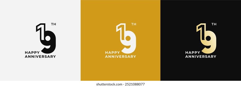 Logo 19th, 19 years anniversary, Creative design template for celebration, birthday, greeting. Editable file