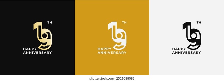 Logo 19th, 19 years anniversary, Creative design template for celebration, greeting, birthday and invitation. Editable file