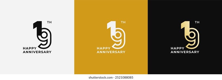 Logo 19th, 19 years anniversary, Creative design template for celebration, birthday and invitation. Editable file