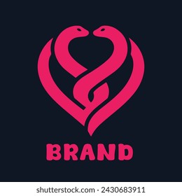 Logo of 2 snakes coiled around each other to form a heart. Vector Brand Logo