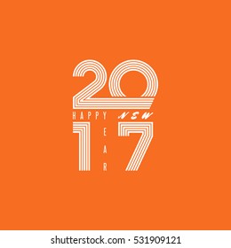Logo 2017 Happy New Year monogram white lines text, fire color background winter holiday poster mockup
