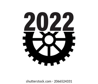 Logo 2022 new year gears and cogs creative christmas concept design. Vector illustration modern layout template.
