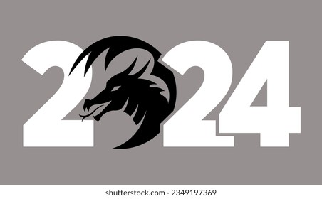 Logo 2024 with the dragon. Icon with the symbol of the year. Simple, modern, and concise design. Black and white colors. Chinese New Year. 