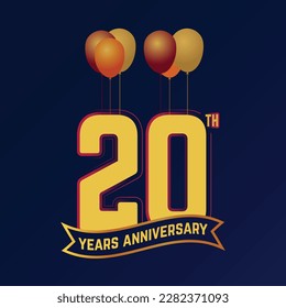 A logo for the 20th anniversary with balloons and 20th years anniversary banner