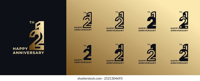 Logo 21th, years happy anniversary gold, Creative design template for celebration, birthday, greeting and invitation. Editable file