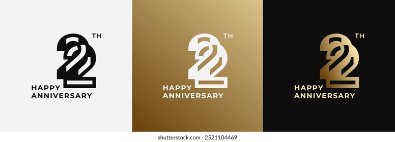 Logo 22th, 22 years anniversary, design template for celebration, birthday, greeting and invitation. Editable file