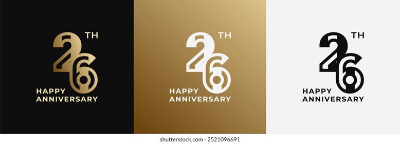 Logotipo 26th, 26 anos feliz aniversário, Modelo de design criativo para celebração, aniversário, saudação e convite. Arquivo editável