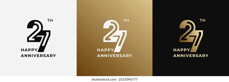 Logo 27th, 27 years anniversary, design template for celebration, birthday, greeting and invitation. Editable file