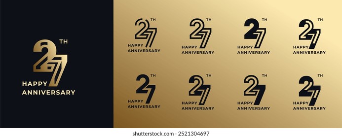 Logo 27th, years happy anniversary gold, Creative design template for celebration, birthday, greeting and invitation. Editable file