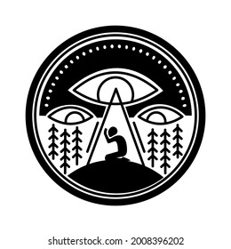 Logo of 3 eyes on the sky or Unidentified Aerial Phenomena watching a person.