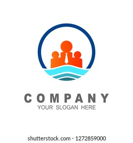 Logo 3 human silhouette in a circular shape + wave and water