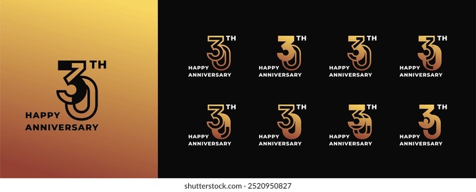 Logo 30th, 10th-90th, 10-90 years happy anniversary, Creative design template for celebration, birthday, greeting and invitation. Editable file