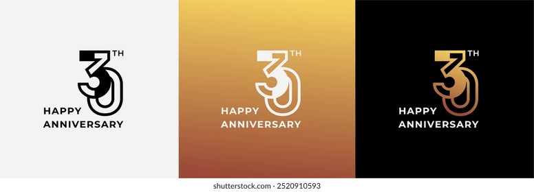 Logo 30th, aniversário de 30 anos, Modelo de design criativo para celebração, aniversário e convite. Arquivo editável