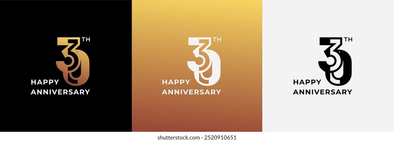 Logo 30th, 30 years anniversary, design template for celebration, birthday, greeting and invitation. Editable file