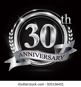 logo of the 30th anniversary celebration isolated with silver ring and ribbon.