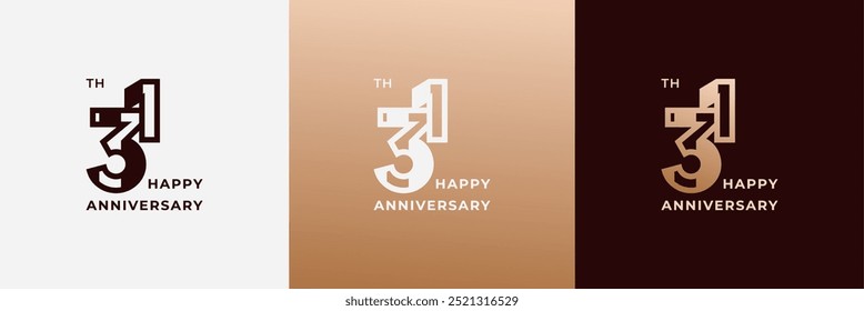 Logotipo 31, 31 años feliz aniversario, Plantilla de diseño creativo para la celebración, cumpleaños, saludo e invitación. Archivo editable
