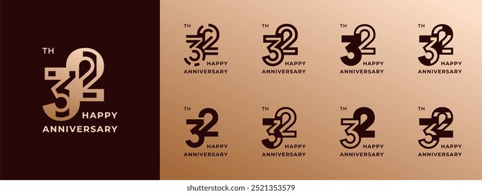 Logo 32., Jahre fröhliches Jubiläum Gold, kreative Design-Vorlage für Feier, Geburtstag, Gruß und Einladung. Bearbeitbare Datei