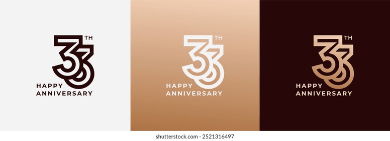 Logo 33., 33 Jahre Jubiläum, Vorlage für kreatives Design für Feier, Gruß und Einladung. Bearbeitbare Datei
