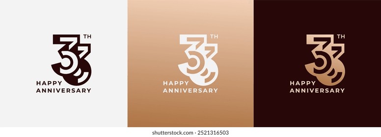 Logotipo 33, 33 años de aniversario, Plantilla de diseño para la celebración, cumpleaños, saludo e invitación. Archivo editable